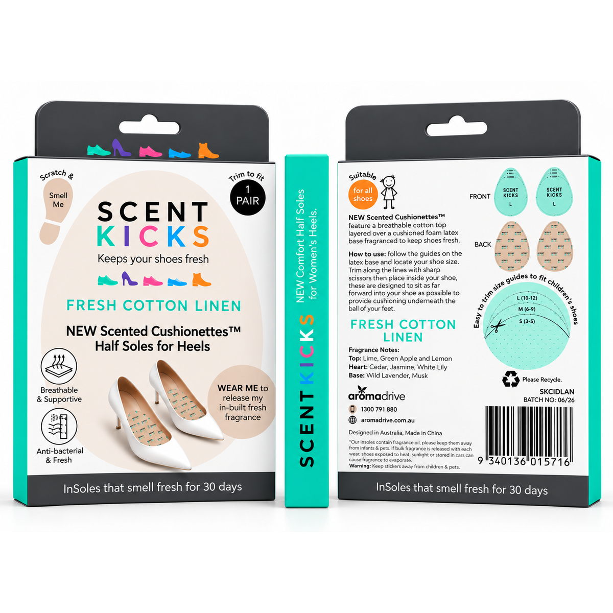 Scent Cushionettes™ Half Soles for Heels | Fresh Cotton Linen | 1 Pair