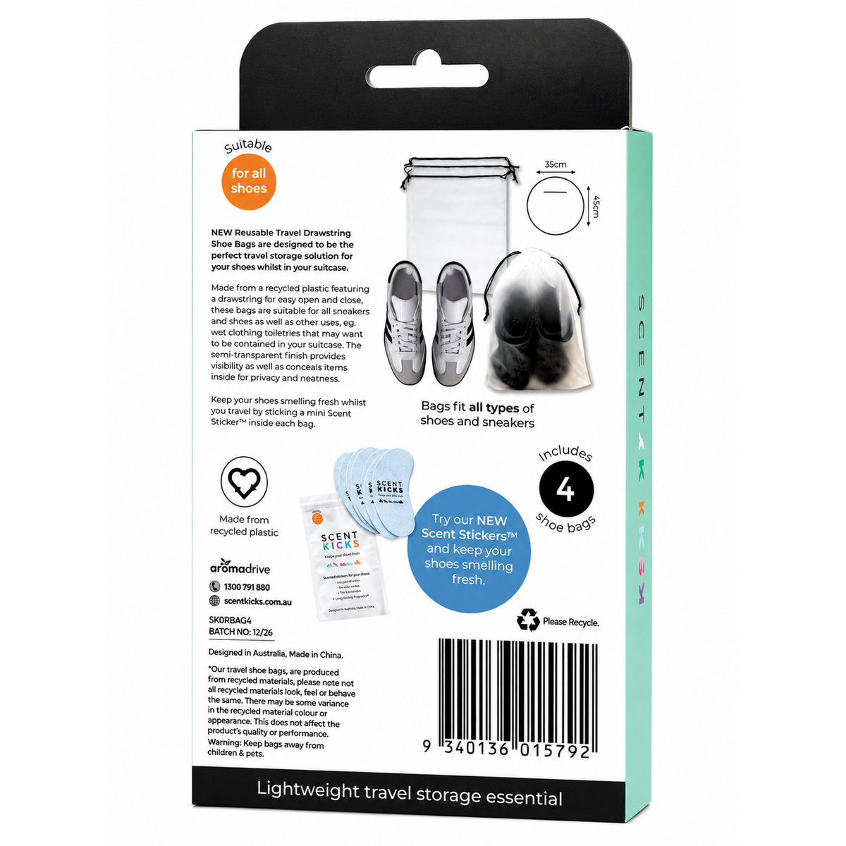 Scent Kicks™ Reusable Shoe Travel Bags | Fresh Cotton Linen 4 Pack