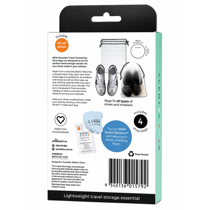Scent Kicks™ Reusable Shoe Travel Bags | Fresh Cotton Linen 4 Pack